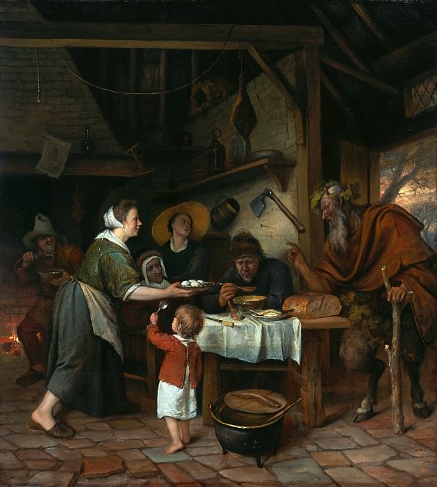 Стен Ян Хавикс (Лейден 1626 - 1679) - Сатир в гостях у крестьян (51х46 см) 1660-62. Музей Гетти