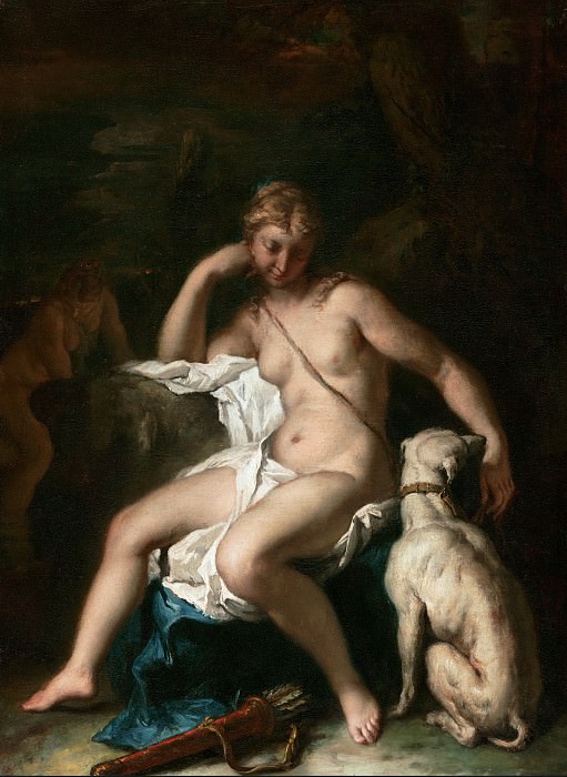 Риччи Себастьяно (1659 Беллуно - 1734 Венеция) - Диана с собакой (74х55 см) 1700-05. Музей Гетти