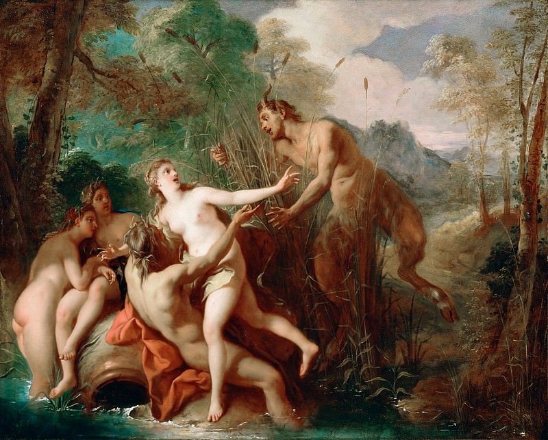 Труа Жан Франсуа де (1679 Париж - 1752 Рим) - Пан и Сиринга (74х92 см) 1722-24. Музей Гетти