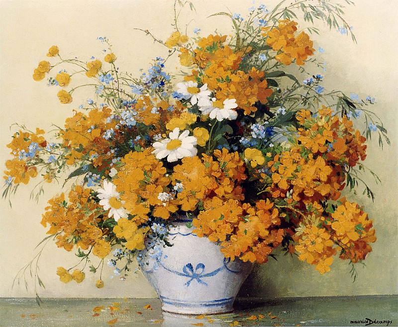 Maurice Decamps Flowers in a Blue & White Vase 11987 2426. часть 4 - европейского искусства Европейская живопись