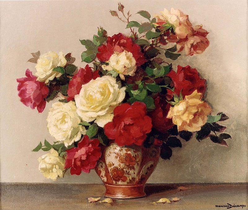 Maurice Decamps Roses in a Vase 11988 2426. часть 4 -- European art Европейская живопись