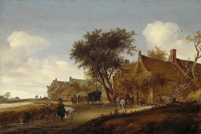 Ruysdael, Salomon van -- Dorpsherberg met reiswagen, 1655. Rijksmuseum: part 2
