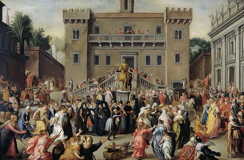 Isaacsz., Pieter -- De oploop der Romeinse vrouwen op het Kapitool te Rome na het optreden van de kleine Papirius, 1596-1604. Rijksmuseum: part 2