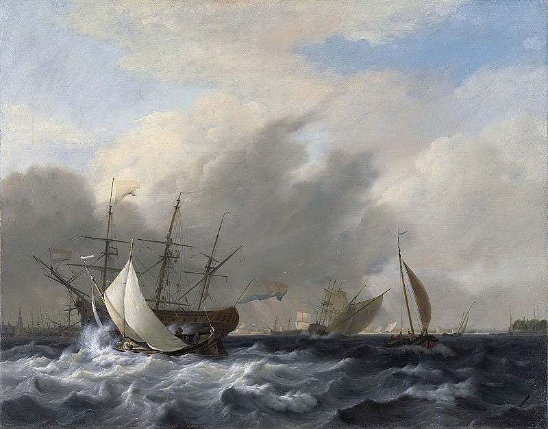 Baur, Nicolaas -- s Lands oorlogsschip ’Amsterdam’ voor de Westerlaag op het IJ voor Amsterdam., 1807. Rijksmuseum: part 2