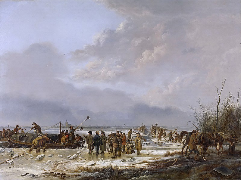 Питер Герард ван Ос -- Вскрытие льда в канаве «Карнемельк» у Нардена в январе 1814 г., 1814-1815. Рейксмузеум: часть 2