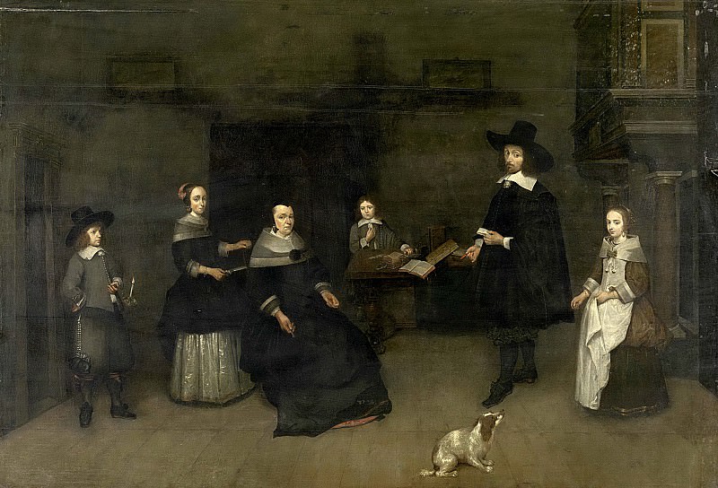 Каспар Нетшер -- Портрет семьи в полном составе, 1649-1684. Рейксмузеум: часть 2