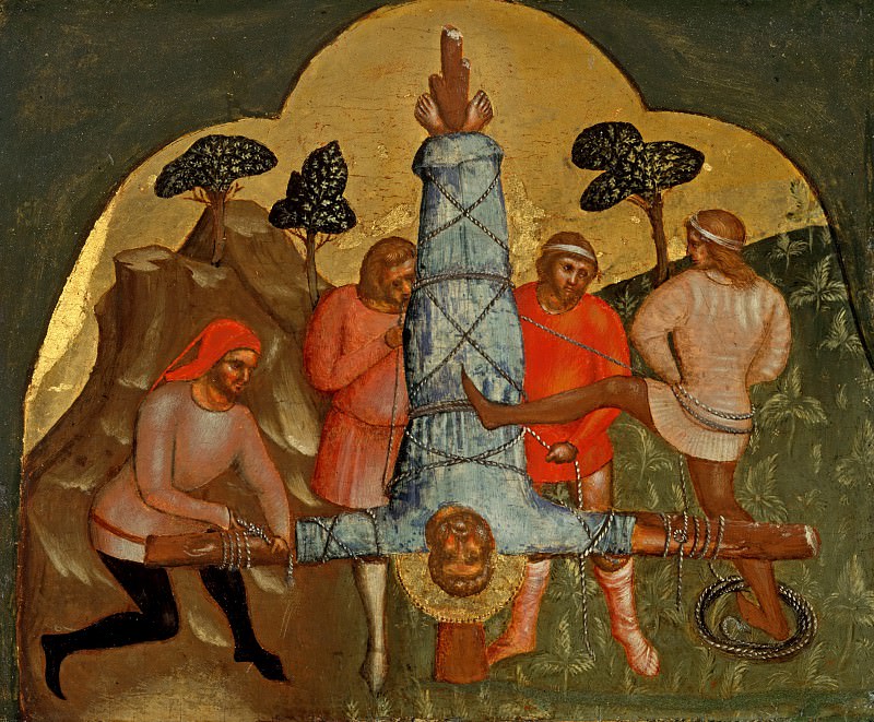Lorenzo Veneziano (before1356-after1378) - Predella with scenes from the lives of the Apostles Peter and Paul - The Crucifixion of St. Peter. Part 3