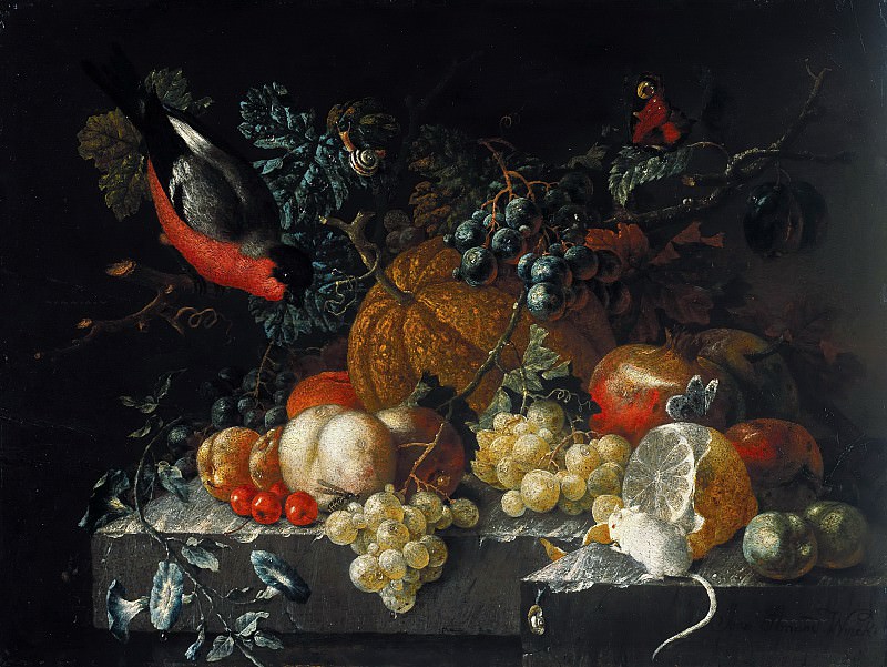 Johann Amandus Winck (c.1748-1817) - Still life with fruit, flowers and animals. Part 3