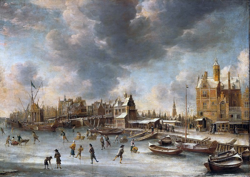Берстратен, Ян (1622-1666) - Конькобежцы близ почтового дома и Нового моста в Амстердаме. Часть 3