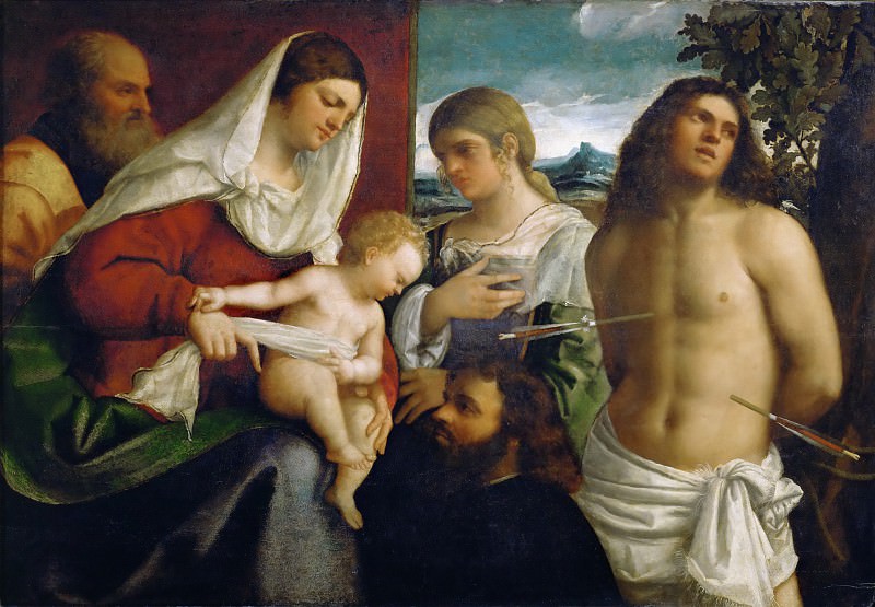 Sebastiano del Piombo (c. 1485-1547) -- Sacra Conversazione, or Holy Family with Saints Catherine and Sebastian and a Donor. Part 2 Louvre