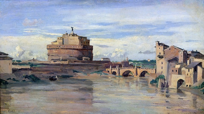 Corot, Jean-Baptiste-Camille (Paris 1796-1875) -- Castle of St. Angelo and the Tiber in Rome. Part 2 Louvre