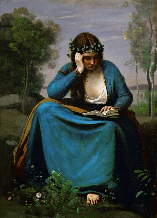 Corot, Jean-Baptiste Camille -- Liseuse couronee des Fleurs or La Muse de Virgil. Oil on canvas RF 2599. Part 2 Louvre