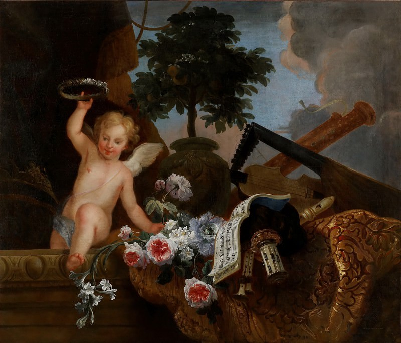 Дамуазель, Флорантен (1644-1690) -- Купидон с венком и музыкальными инструментами. часть 2 Лувр