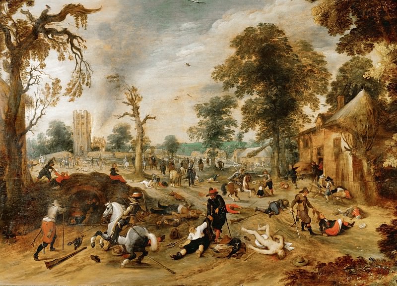 Sebastian Vrancx -- Pillage of a Village, also called the Burning of Wommelgen near Antwerp, 1589. Part 2 Louvre