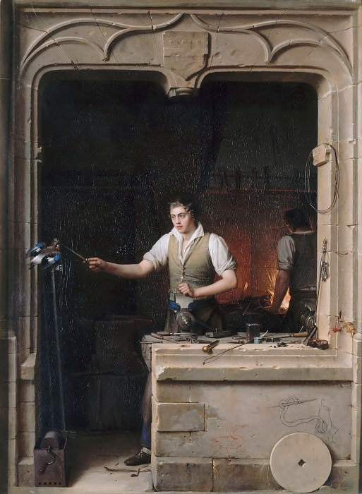 Jean-Antoine Laurent -- Locksmith and the Jay (Un serrurier cherche à faire mordre sa lime à un geai). Part 2 Louvre