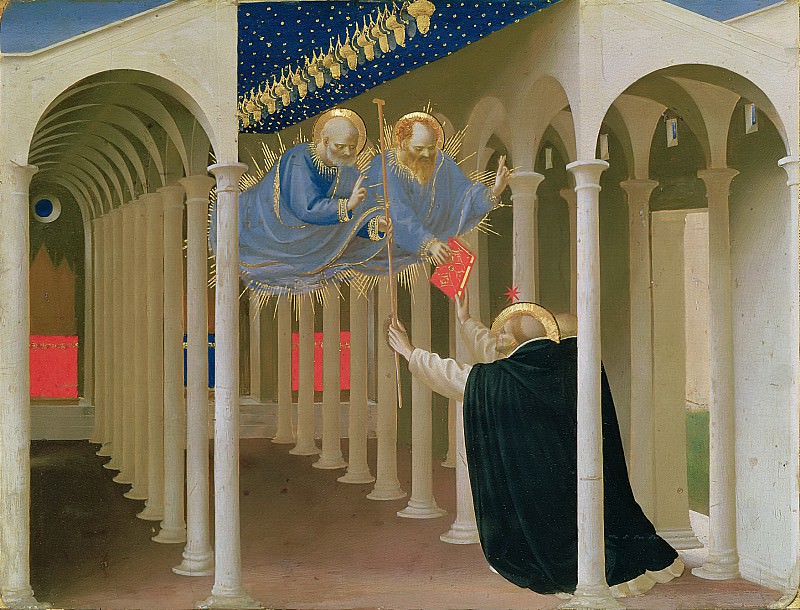 Coronation of the Virgin, predella - The Appearance of Saints Peter and Paul to St. Dominic. Fra Angelico
