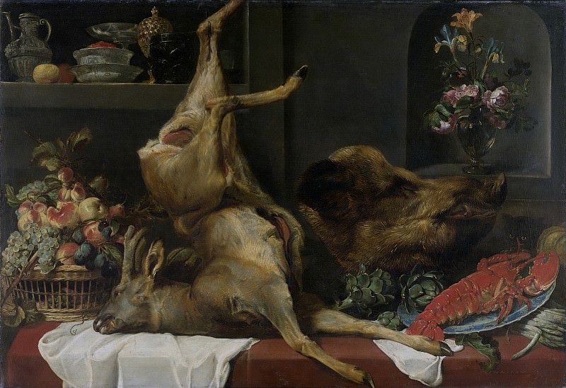 Франс Снейдерс -- Натюрморт с обилием битой дичи, фруктами и цветами, 1600-1657. Рейксмузеум: часть 1