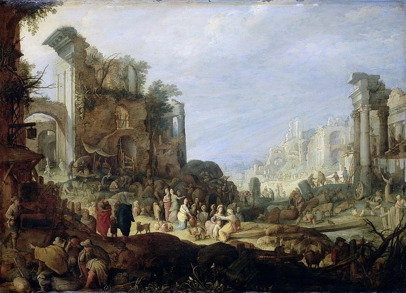 Nieulandt, Willem van (II) -- Landschap met ruïnes en de ontmoeting van Rebecca en Eliëzer, 1600-1620. Rijksmuseum: part 1