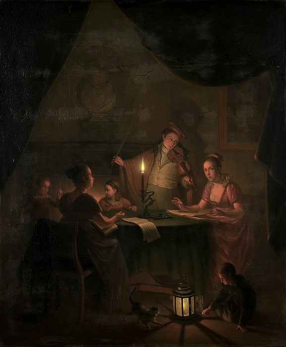 Михиль Верстег -- Компания, музицирующая при свете свечи, 1786-1820. Рейксмузеум: часть 1