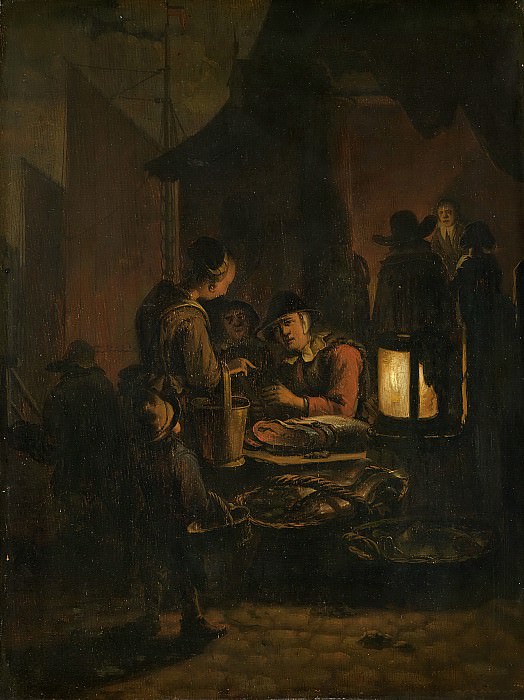Эгберт Ливенс ван дер Пул -- Рыбный рынок ввечеру, 1640 – 1664, Рейксмузеум: часть 1