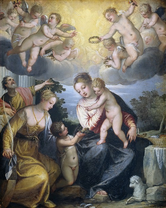 Ханс Роттенхаммер (I) -- Мария с Младенцем, маленьким Иоанном Крестителем и Святой Екатериной, 1604. Рейксмузеум: часть 1