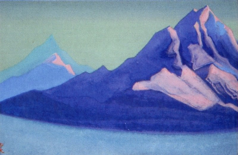 Himalayas # 128 Rocky peaks in the rays of the setting sun. Roerich N.K. (Part 5)