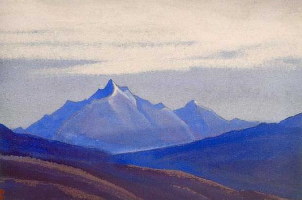 Himalayas # 97 Blue peaks in the gray sky. Roerich N.K. (Part 5)