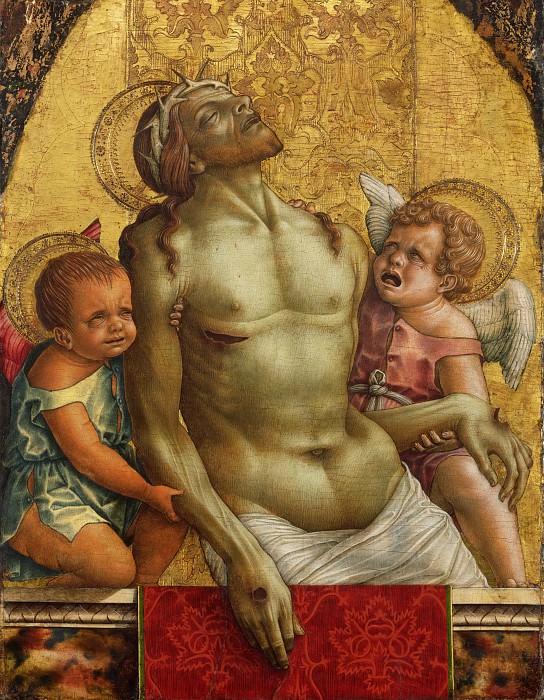 Carlo Crivelli, Italian (active Venice and Marches), first documented 1457, died 1495-1500 -- Dead Christ Supported by Two Angels. Philadelphia Museum of Art