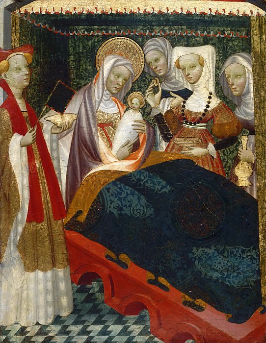 Villamediana Master, Spanish (active Palencia), active c. 1430-c. 1460 -- The Birth of the Virgin. Philadelphia Museum of Art