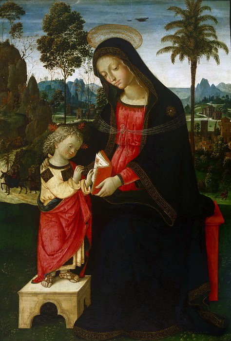 Пинтуриккьо (Бернардино ди Бенедетто) (ок1454 Перуджа - 1513 Сиена) -- Дева Мария, обучающая Иисуса чтению. Музей искусств Филадельфии