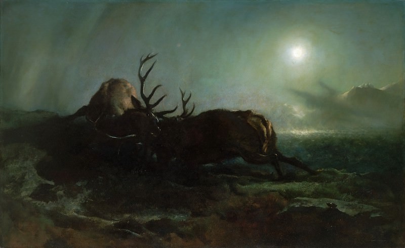 Лендсир, Эдвин Генри (Лондон 1802-1873) -- Ночь (Два оленя, сражающиеся в лунном свете). Музей искусств Филадельфии