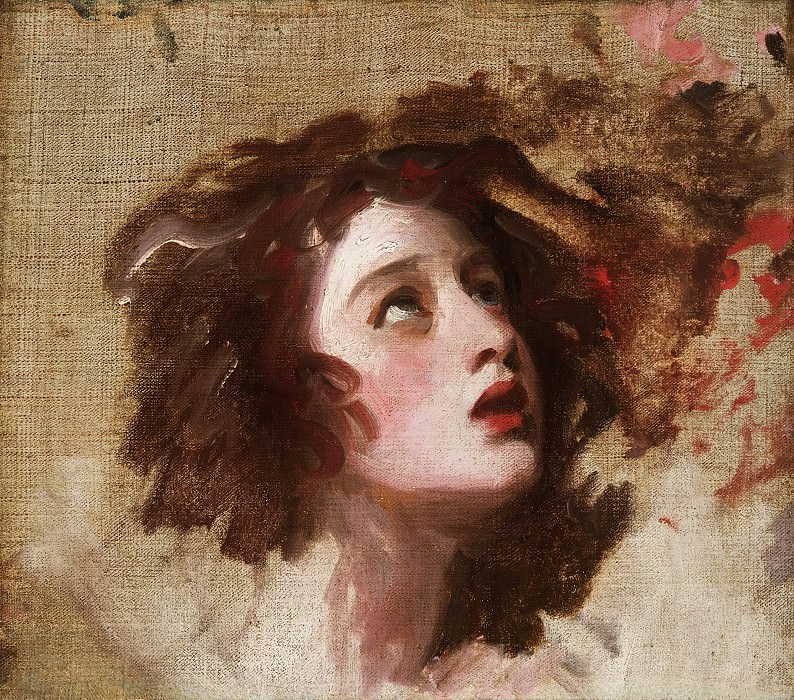 Ромни, Джордж (1734-1802) -- Эмма Харт (позднее леди Гамильтон) в образе Миранды. Музей искусств Филадельфии