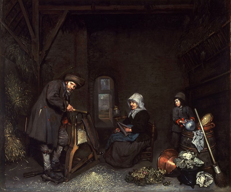 Нетшер, Каспар (1639 Гейдельберг - 1684 Гаага) -- Резчик соломы с женой и сыном. Музей искусств Филадельфии