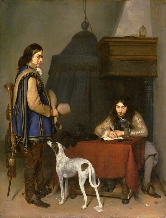 Gerard ter Borch, Dutch (active Deventer after 1654), 1617-1681 -- Officer Writing a Letter, with a Trumpeter. Philadelphia Museum of Art