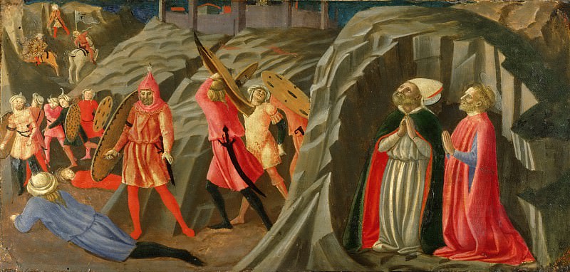 Мастер Кастелло Рождества (раб во Флоренции ок1445-75) -- Святые Юст и Клемент молятся об избавлении от вандалов. Музей искусств Филадельфии
