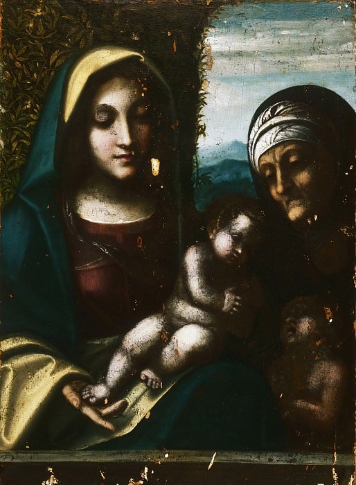 Корреджо (Антонио Аллегри) (Корреджо ок1490 - 1534) -- Мадонна с Младенцем со святой Елизаветой и маленьким Иоанном Крестителем. Музей искусств Филадельфии