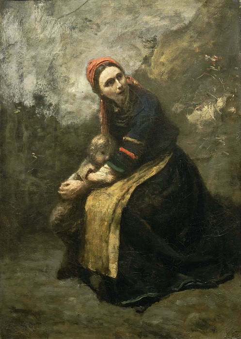 Jean-Baptiste-Camille Corot, French, 1796-1875 -- Mother Protecting Her Child. Philadelphia Museum of Art