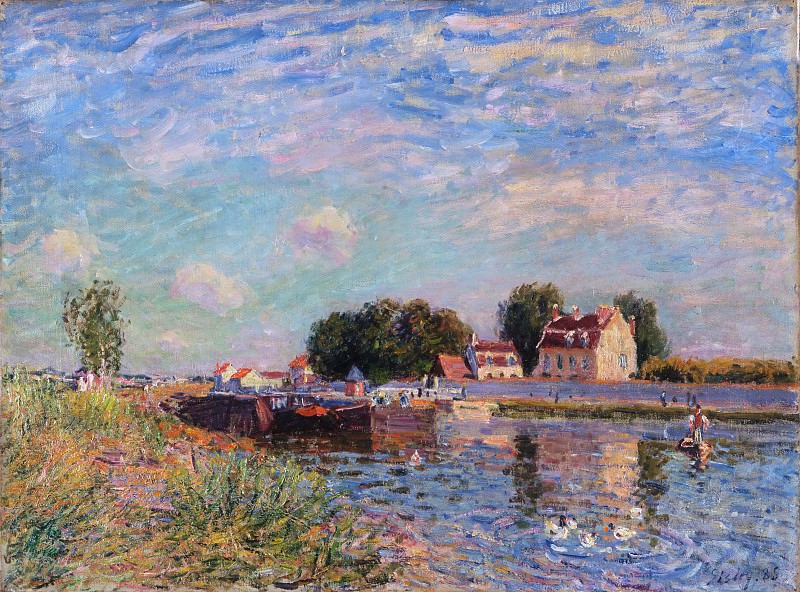 Alfred Sisley, French, 1839-1899 -- The Canal at Saint-Mammes. Philadelphia Museum of Art