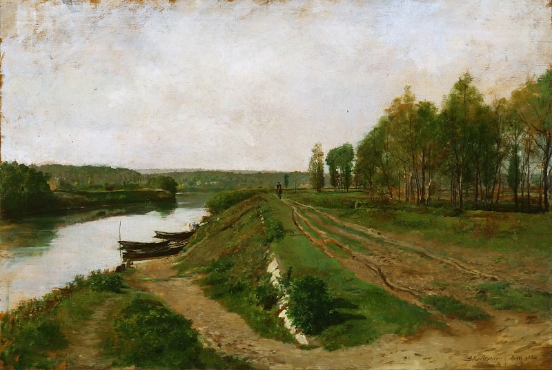 Jean-Louis-Ernest Meissonier, French, 1815-1891 -- The Seine at Poissy. Philadelphia Museum of Art