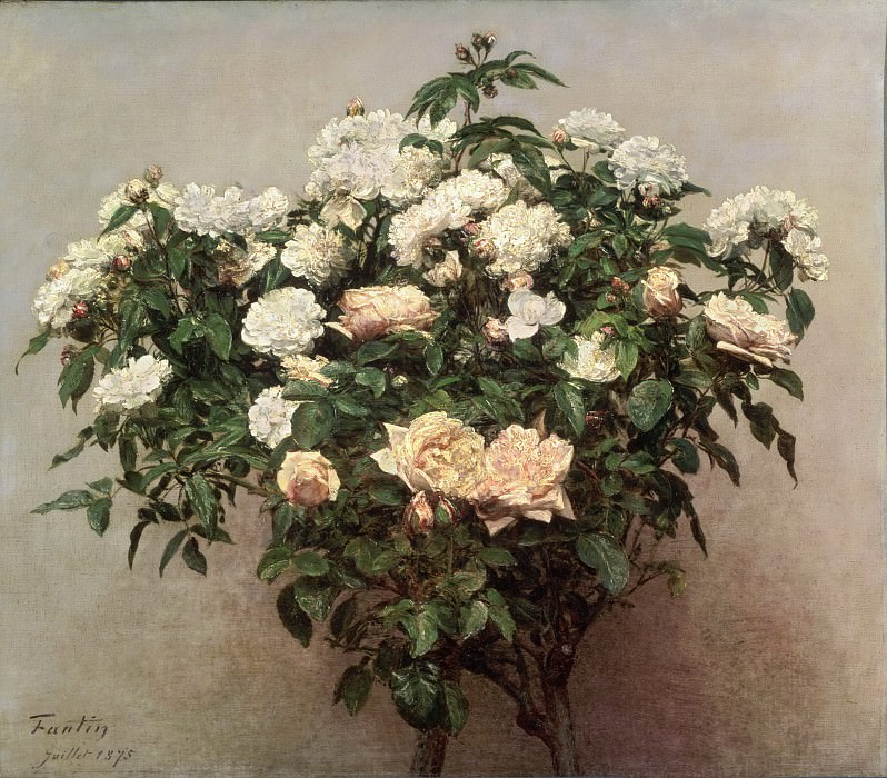 Фантен-Латур, Анри (1836 Гренобль - 1904 Бюре, Орн) -- Натюрморт с белыми розами. Музей искусств Филадельфии