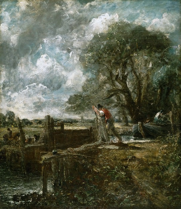 John Constable, English, 1776-1837 -- A Boat Passing a Lock (Sketch). Philadelphia Museum of Art