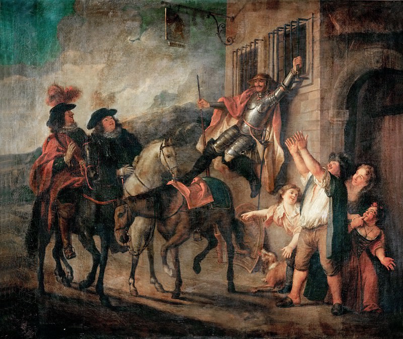 Куапель, Шарль Антуан (Париж 1694-1752) -- Дон Кихот, привязанный к решетке окна. часть 3 Лувр