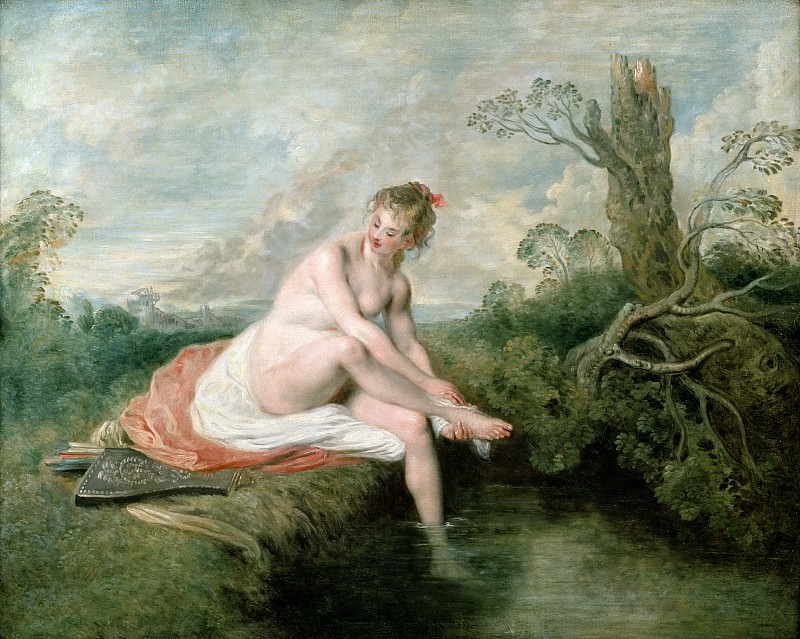 Watteau, Jean-Antoine (1684 Valenciennes - 1721 Nogent-sur-Marne) -- Bathing Diana. Part 3 Louvre