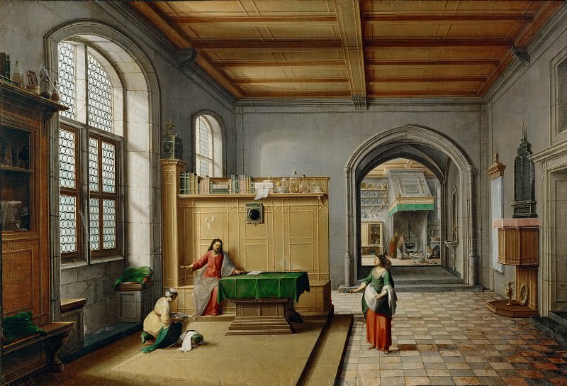 Стенвейк, Хендрик II ван (ок1580 Антверпен - 1649 Лейден) и Корнелс Пуленбурх -- Иисус в доме Марфы и Марии. часть 3 Лувр
