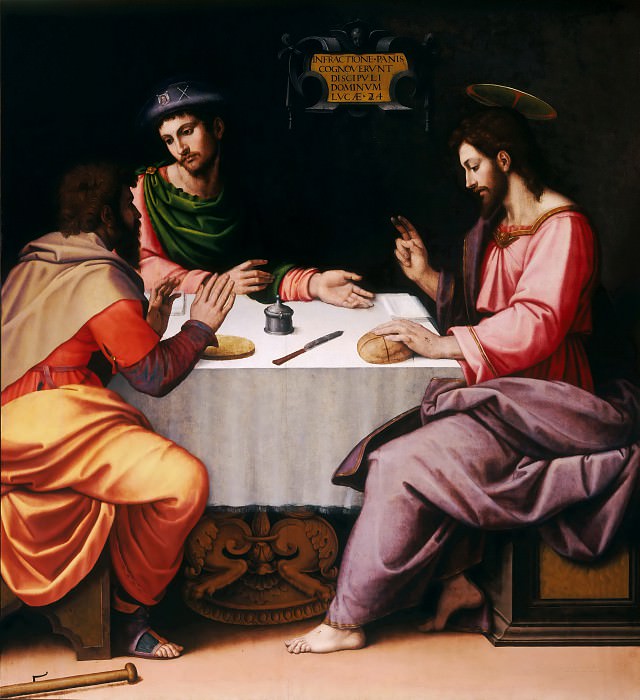 Гирландайо, Ридольфо (Флоренция 1483-1561) -- Триптих Воскресения Христа, левая створка - Ужин в Эммаусе. часть 3 Лувр