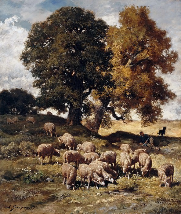 Charles Émile Jacque -- Sheep Grazing. Part 3 Louvre