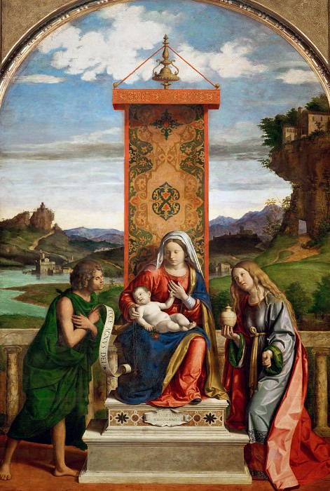 Чима, Джованни Баттиста (Конельяно 1459-60 - 1517-18) -- Мадонна с Младенцем со святыми Иоанном Крестителем и Марией Магдалиной. часть 3 Лувр