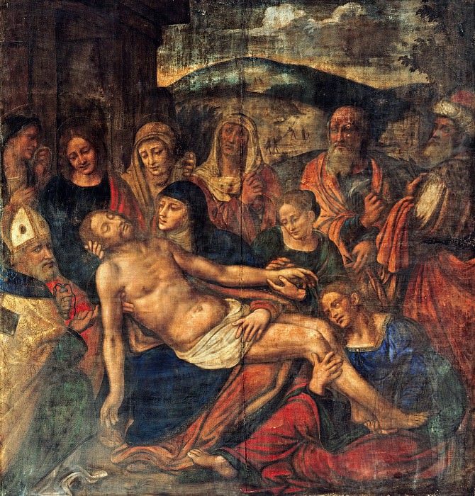 Giampietrino (active 1495-1549) - The Lamentation of Christ with a Donor in the bishops vestments. Part 2