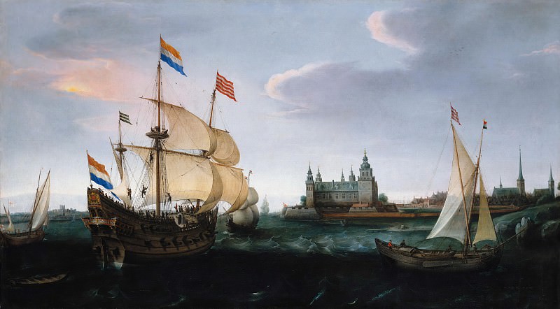 Вром, Хендрик (ок1566-1640) - Голландский трехмачтовый корабль подходящий к причалу замка Кронберг. Часть 2