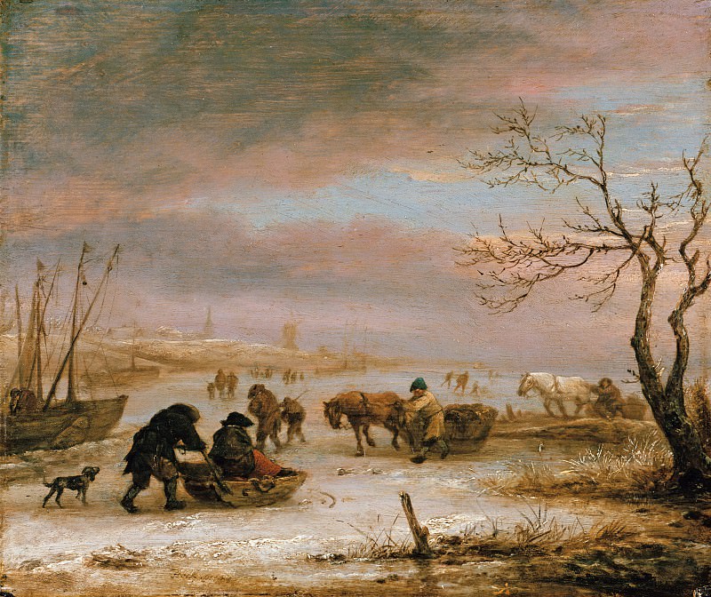 Остаде, Исаак ван (1621-1649) - Зимний пейзаж с вмерзшей в лед лодкой. Часть 2